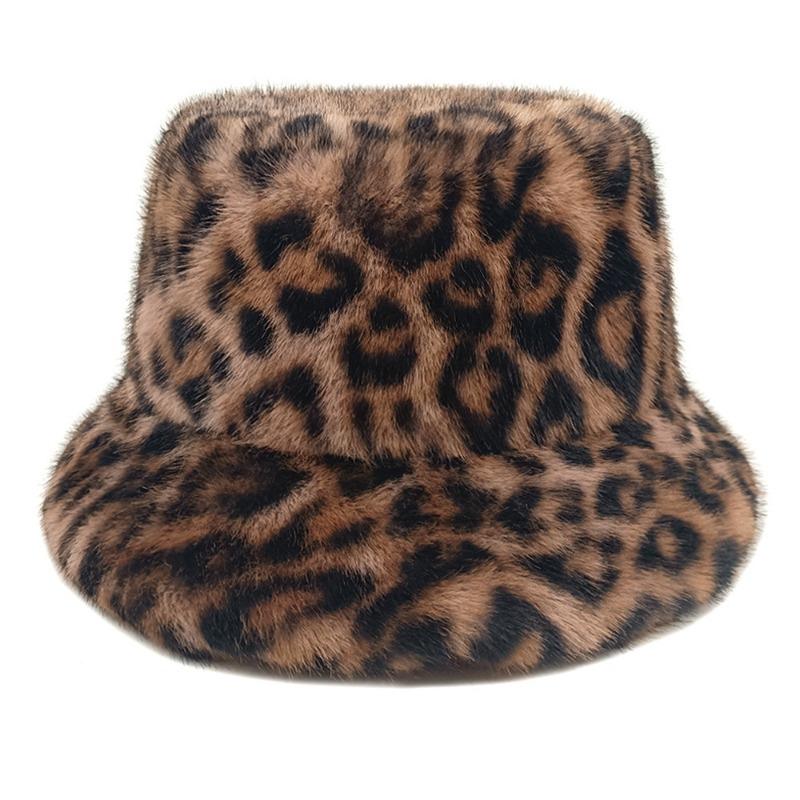 Women S Leopard Print Bucket Hat Winter Thick Warm Stylish Casual