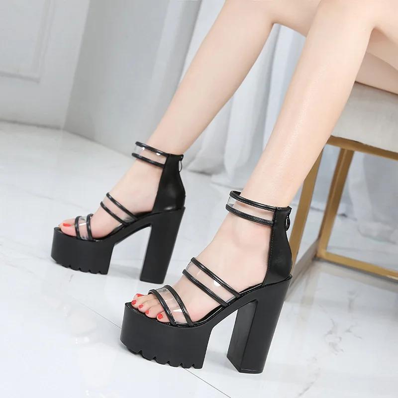 Fashion Women's Sandals 15CM High Heel Sexy Fashion Waterproof Platform Buckle Zipper Breathable Nightclub Party Casual Shoes
