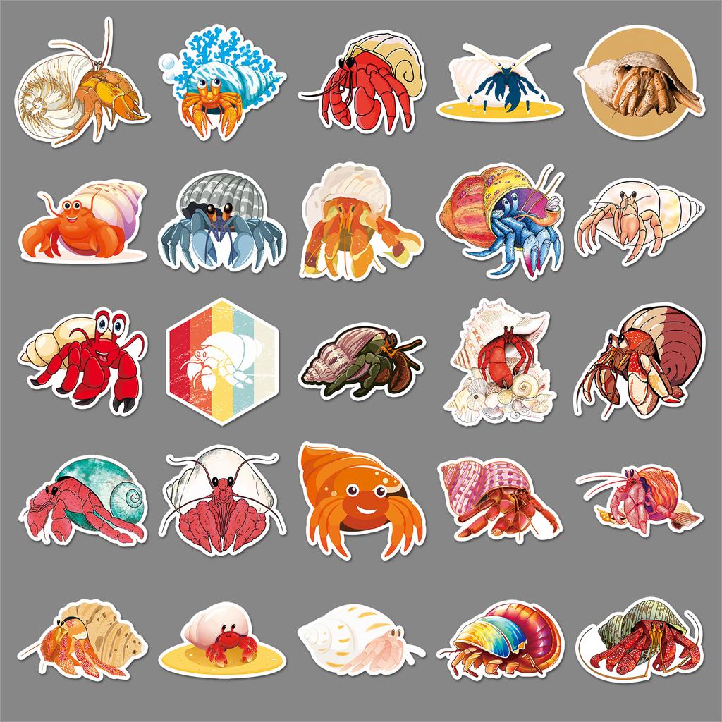 50 Hermit Crab Graffiti Stickers Personalized Cartoon Marine Life Creative Decorative Mobile Phone Case Water Cup Stickers