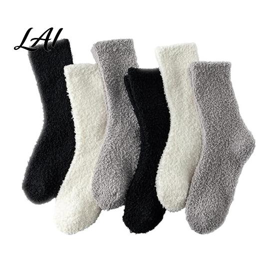 Warm Bedding Accessories for Feet 6 Pairs Thickened Plush Socks Men Winter Solid Color Fuzzy Socks Soft House Slippers Breathable Footwear,