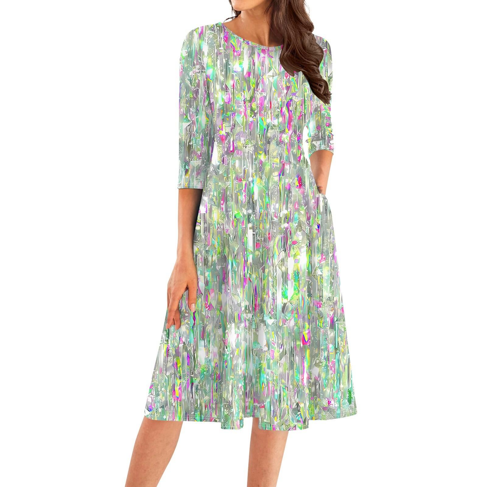 

Женское повседневное модное платье миди с круглым вырезом и рукавом три четверти XXXL