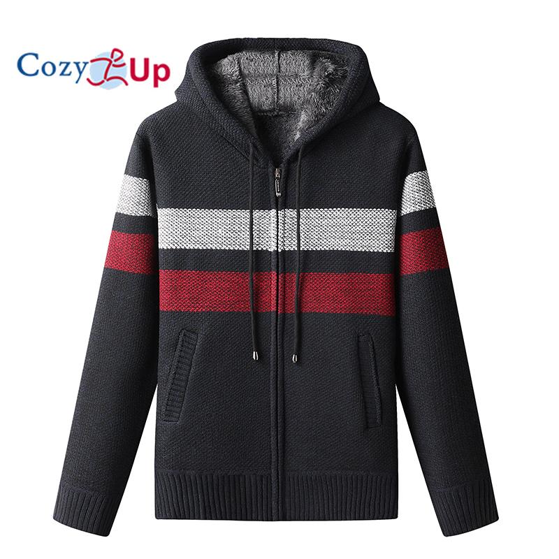 Cozy Up Men's Knitwear with Plush Thickened Zipper Hooded Jacket Loose Casual Cardigan