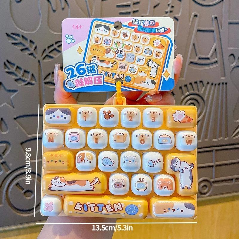 26Grid Keycap Clicker Anti-Stress Fidget Keyboard Keychain Decompression Button Cartoon Design Relaxing for Hands Party Gift 26
