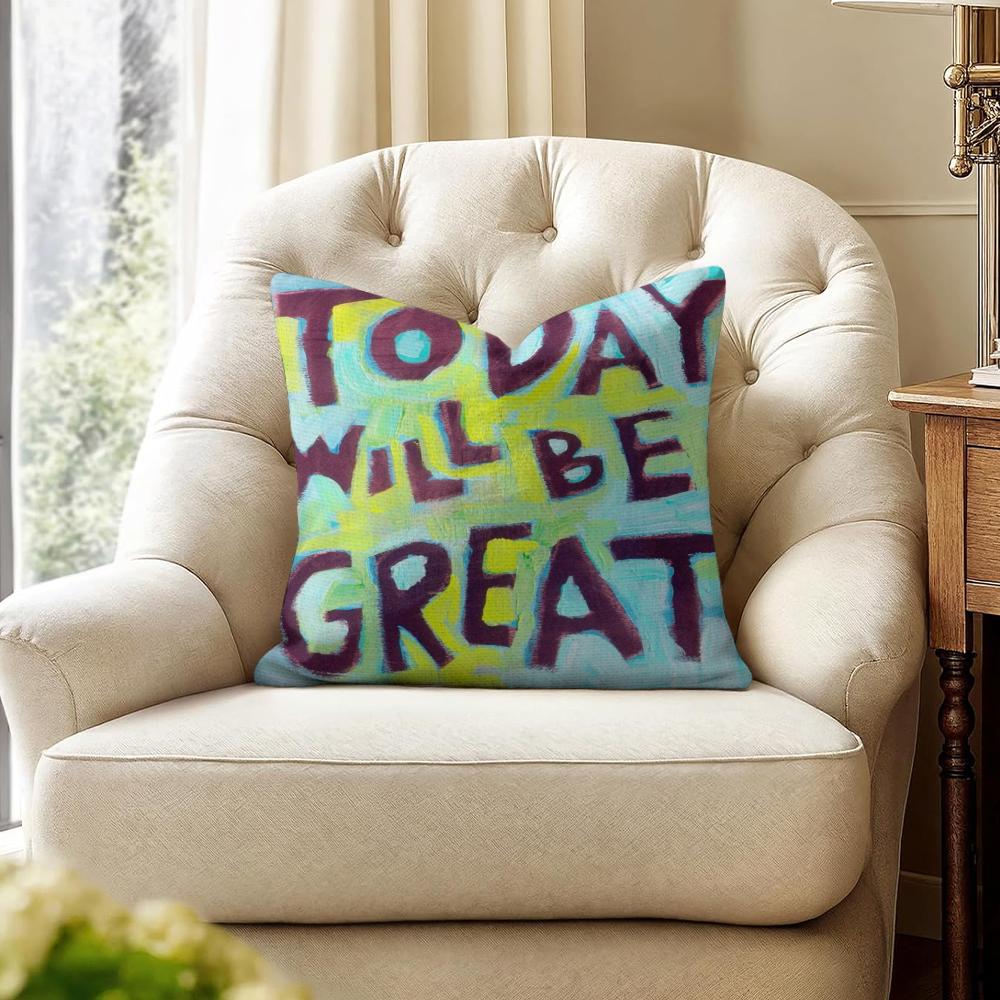 Creative Watercolor Words Cushion Cover Natural Linen Organic Fabric DoubleSided Printing Couch Pillow Covers Home Decor