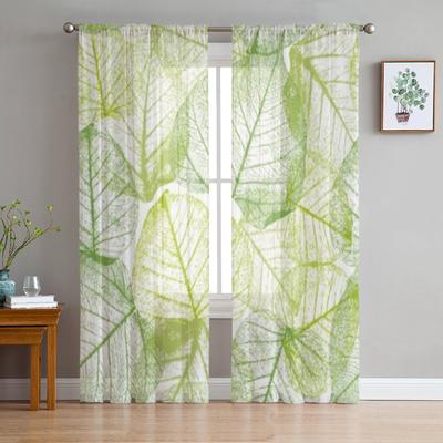 Floral Leaves Green Tulle Sheer Window Curtains For Living Room The Bedroom Modern Chiffon Voile Organza Curtains Decor Drapes