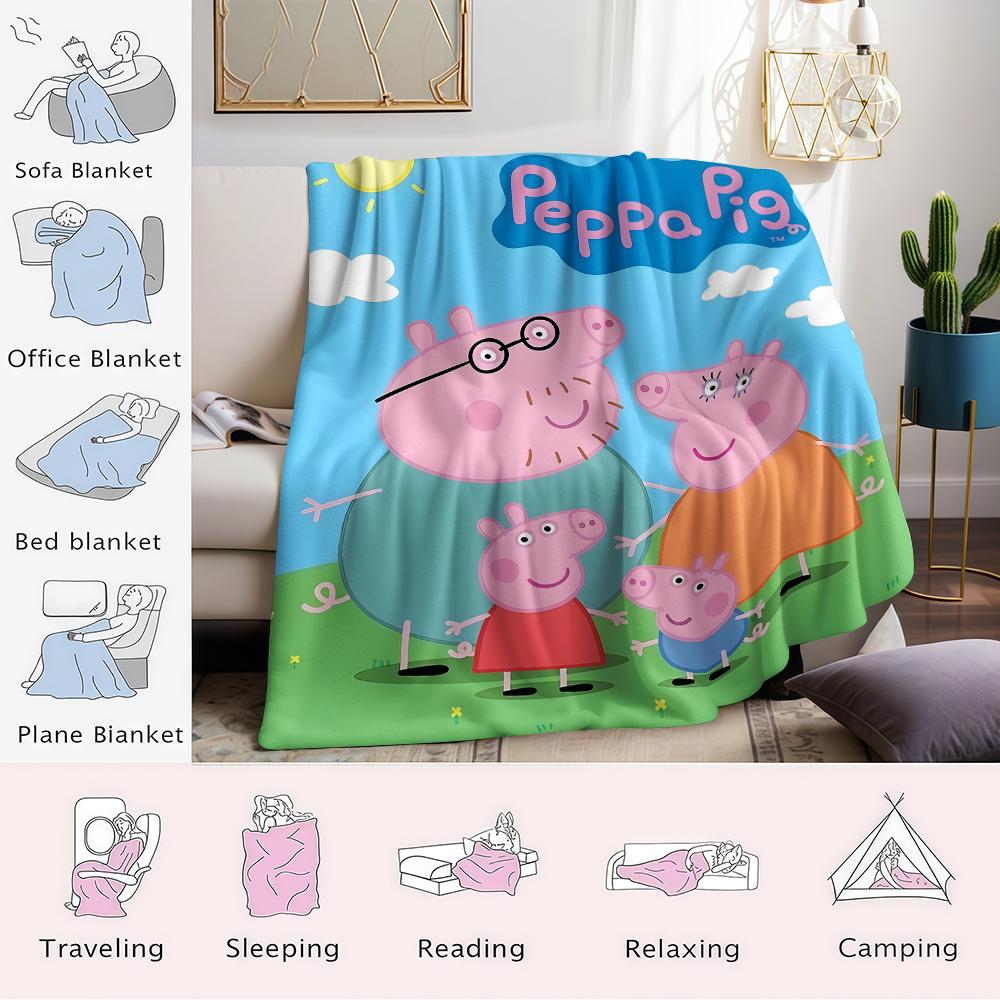 P-Peppa-S P-Pig Family Flannel Blanket Warm Soft Halloween Christmas Couch Warm Cozy Decorative Decor Gift for All Season