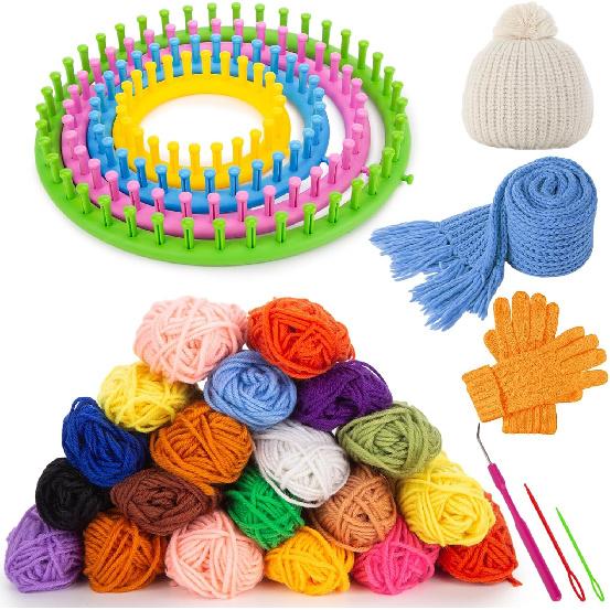Набор круглых вязальных станков VGOODALL 27 шт., Набор круглых станков с крючками, 20 мотков пряжи, Принадлежности для вязания для начинающих, Шапка, Шарф, Шаль, Свитер