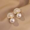 Celebrity temperament Fan-shaped design sense Full diamond stud earrings Gentle fashion High sense earrings Popular earrings