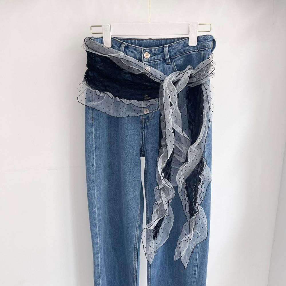 Irregular Side Slit Mesh Scarf New Wave Point Square Scarf New Hair Scarf Jeans Decoration чёрный