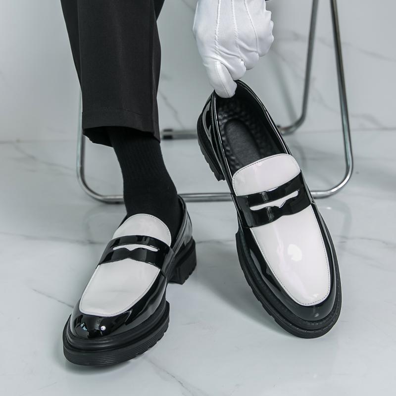Ανδρικά Μοκασίνια Μαύρα Λευκά Πλατφόρμα Ύψους Δερμάτινα Παπούτσια Χοντρή Σόλα Επίσημα Επαγγελματικά Παπούτσια Γάμου Χορού Μεγάλο Μέγεθος