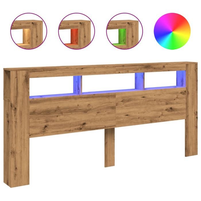 VidaXL LED Headboard Artisan Oak 220x18.5x103.5 Cm, Headboard, Headboard with Shelves, Bedroom Headboard of 857695