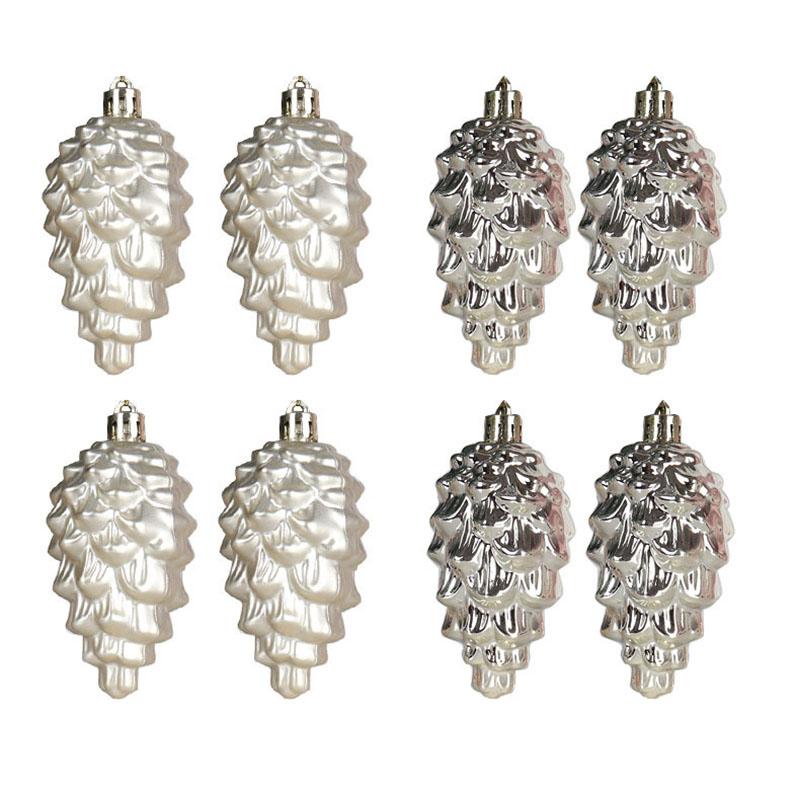 

New Christmas Tree Decorations 9cm/8pcs Matte Gloss Pendant Plastic Electroplating Colored Pine Pinecone Shaped Stock Set Box 1 box шампанского
