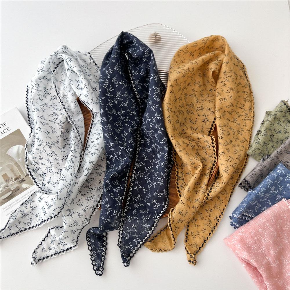 Fashion Cotton Linen Triangle Scarf Small Shawl Floral Lace Scarves DIY Korean Sunscreen Neck Head Scarves Headscarf Decorative