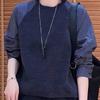 Striped Patchwork Round Neck Sweatshirt for Women in Autumn Loose and Versatile Western Style Age-reducing Top