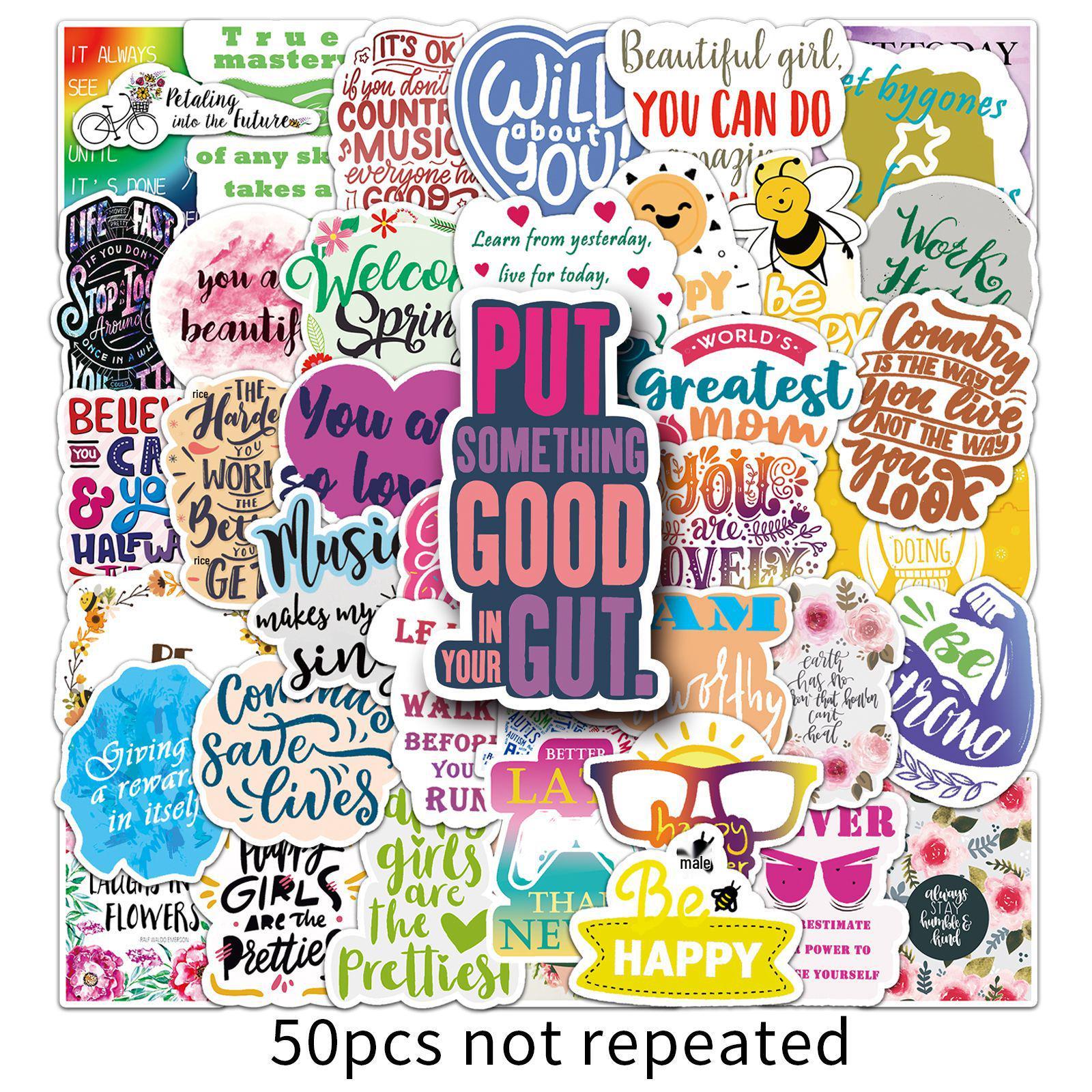 50 Inspirational English Graffiti Stickers for Suitcases, Laptops & Cars