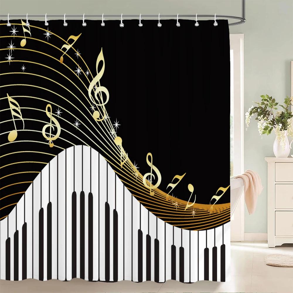 Butterfly Music Style Shower Curtain Fantasy Art Musical Note Waterproof Fabric Bathroom Curtain Room Decor Curtains With Hooks