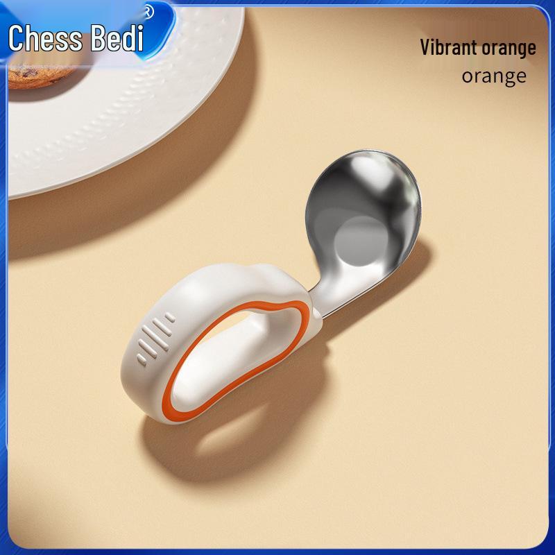 Infant Training Silicone Spoon & Fork Set - Stainless Steel, Short Handle, Bent Head for Learning To Eat