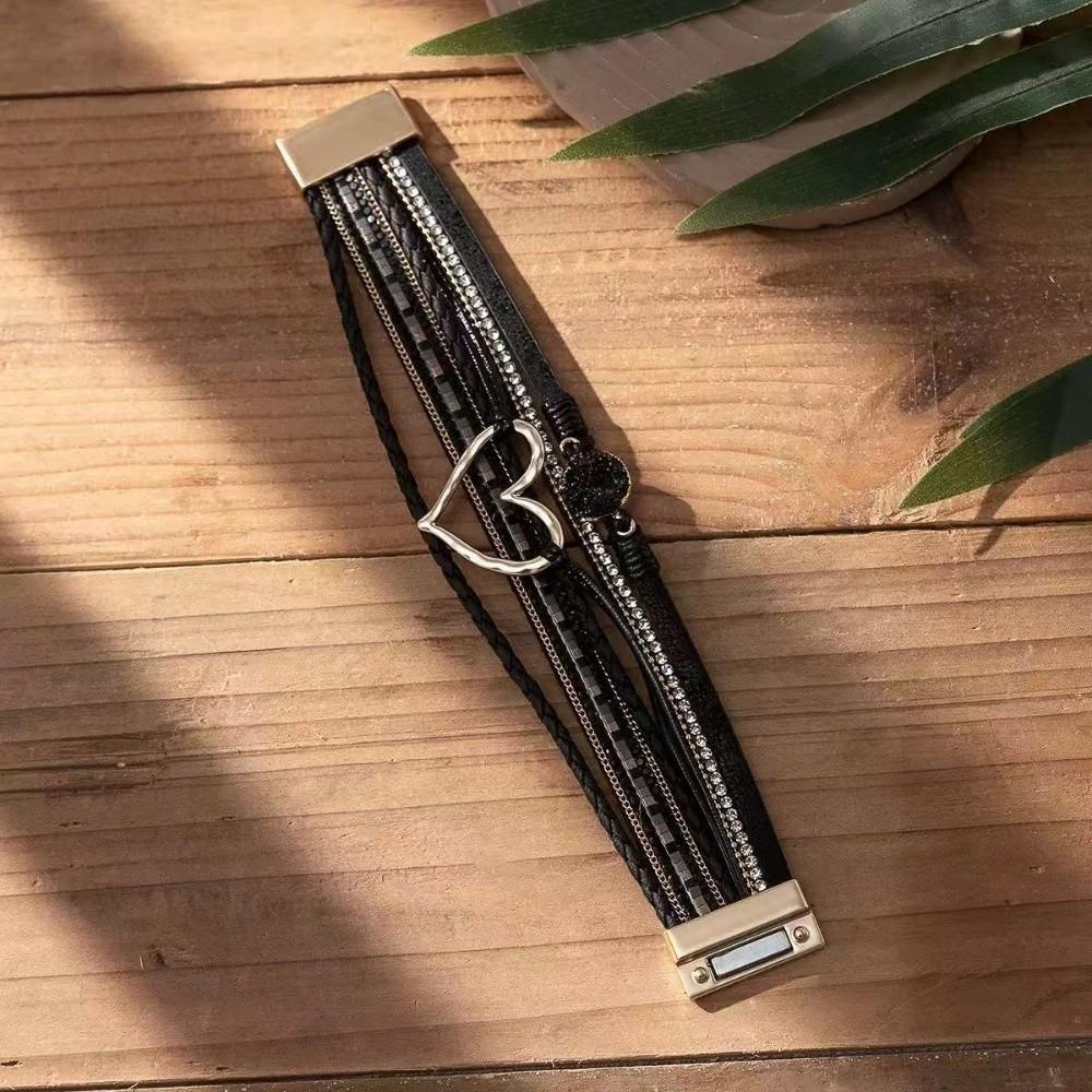 Braided Heart Woven Bracelet Leather Stacked Zircon Bracelets  Female Jewelry