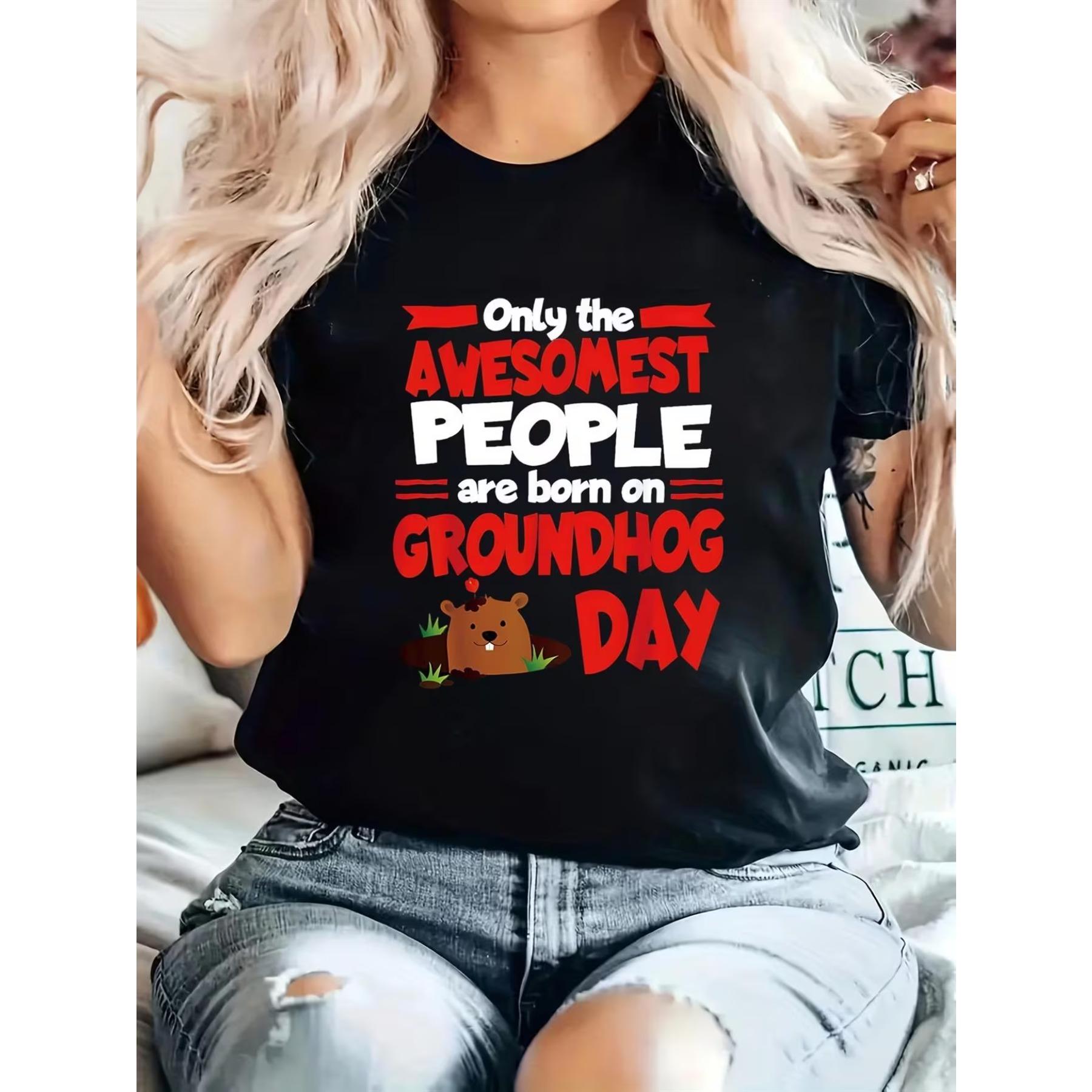 

Humorous Groundhog Day T-Shirt, Unisex Crew Neck Style with Applique, Casual Short Sleeve Tee XXL чорний