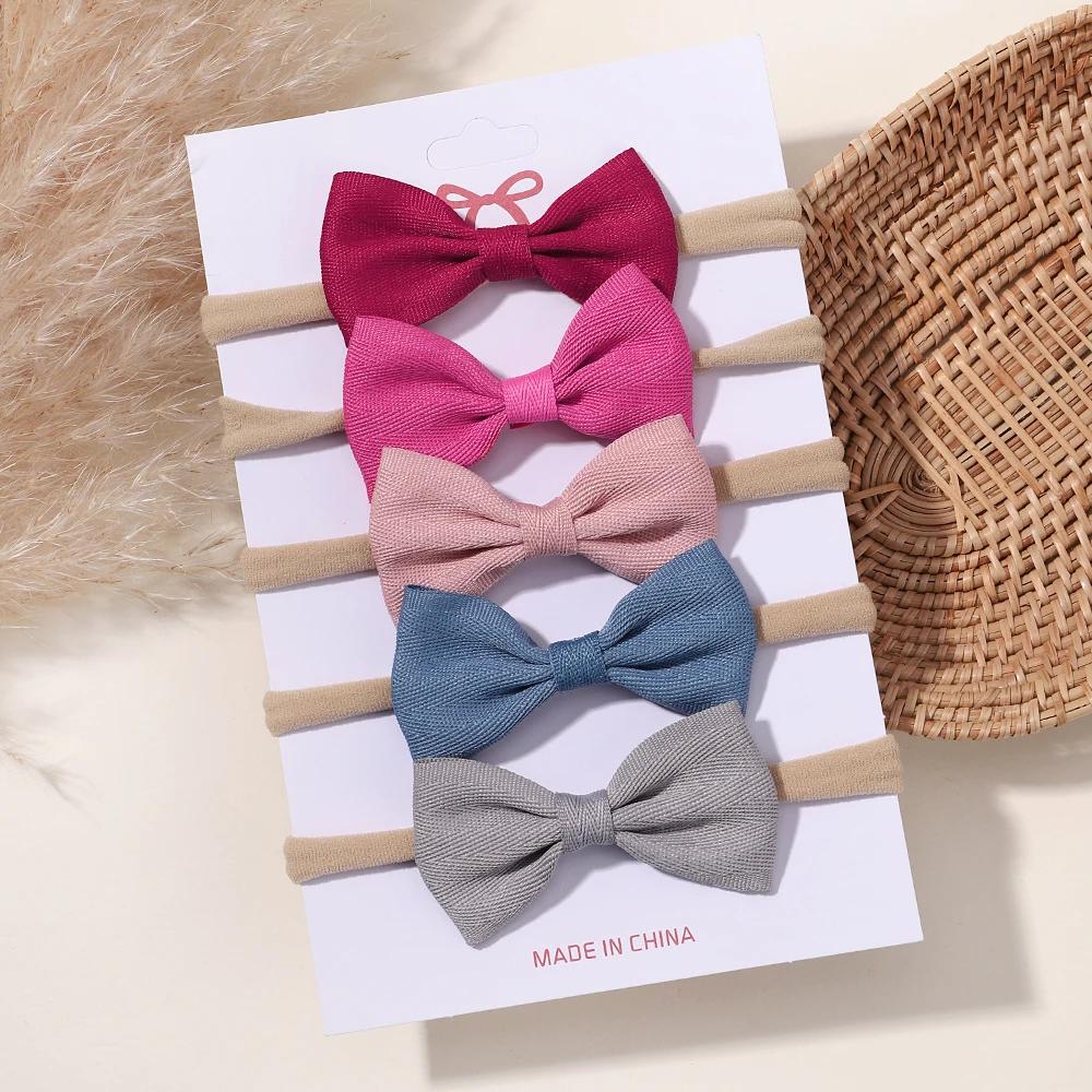 5/6Pcs Girls Solid Color Bowknot Headband For Baby Kids Grograin Ribbon Headwear Hair Bands Infant Hair Accessories