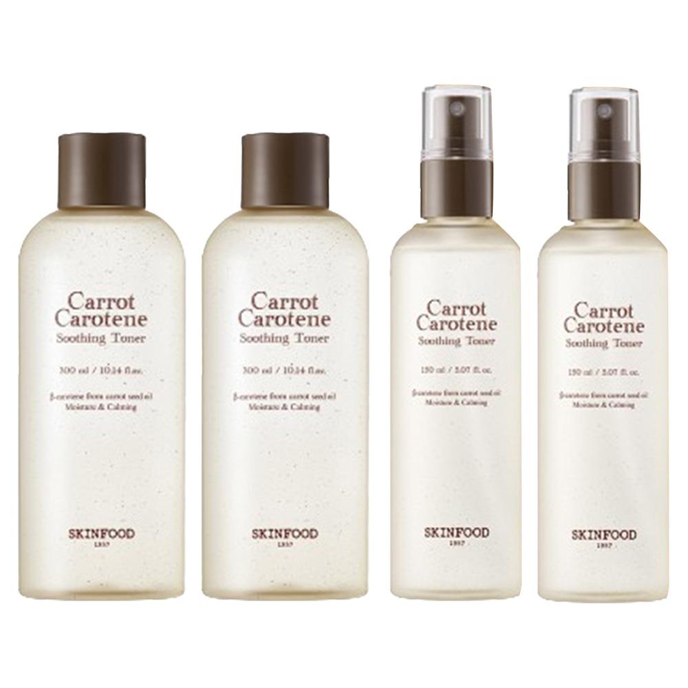 SKINFOOD Carrot Carotene Soothing Toner Set (300ml + 150ml) x 2-Pack - Intensive Hydrating & Redness Relief Vegan Toner