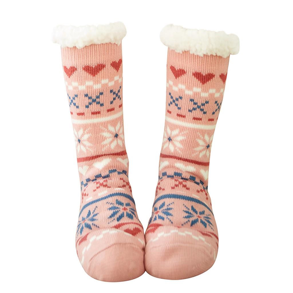 Women Fleece Lined Winter Socks Non Slip Indoor Floor Socks Soft Warm Cozy Christmas Patterned Socks for Home Use