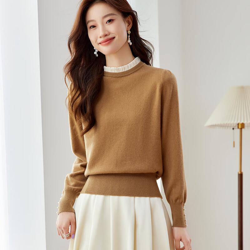 Srcr Women's Pure Wool Short Lace Trim Knit Sweater