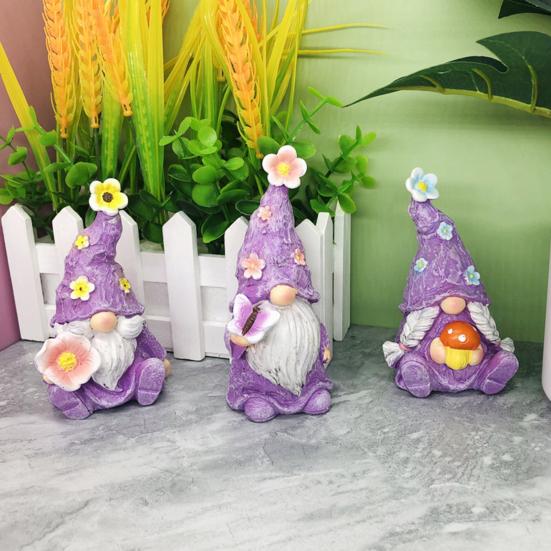 Miniature Mushroom Flower Figurines 3PCS Lavender Gnome Elf Set, Resin Spring Floral Decor Butterfly Set Tray Ornaments, Decorative Statues for Patio