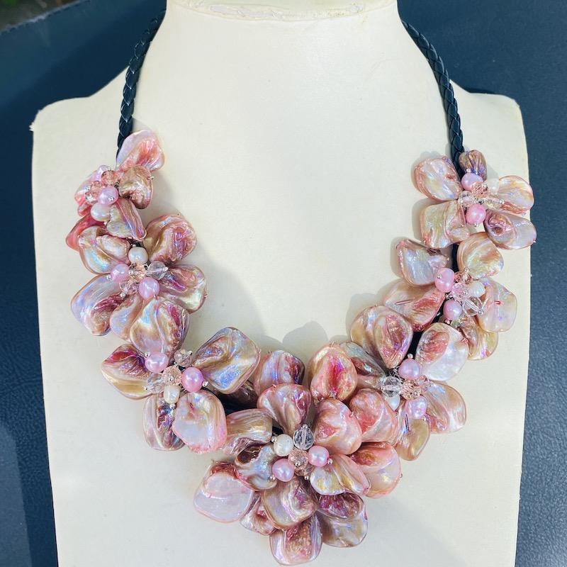 

WOW! pink shell baroque flowers 48cm necklace nature handmade wholesale FPPJ 1