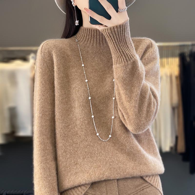 Zeng Li Women's Loose Cashmere Half-High Neck Sweater - Thickened Autumn/Winter Knitted Pullover