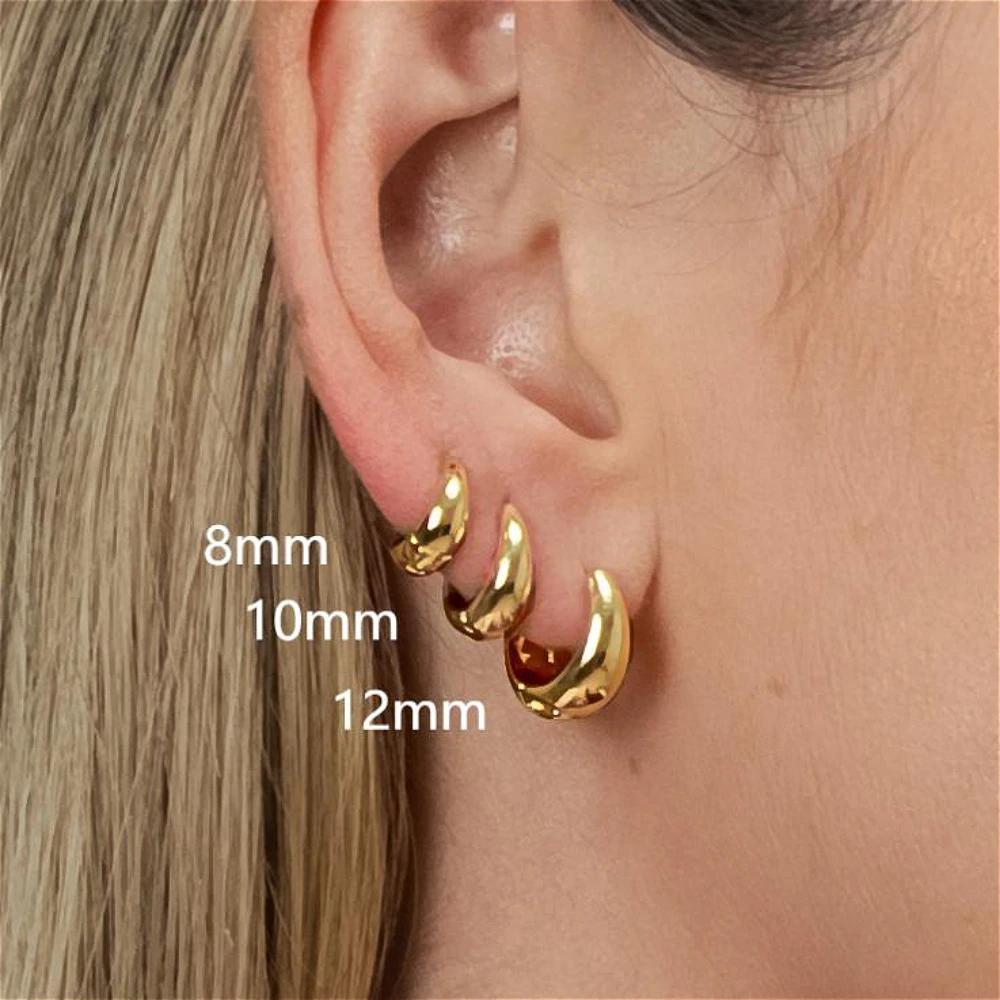 8/10/12mm Minimalist Tapered Stainless Steel Huggie Hoop Earrings For Women Gold Color Chunky Teardrop Unisex Korean Jewelry