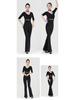 Women's V-Neck Short Sleeve Dance Outfit with Black Flared Pants