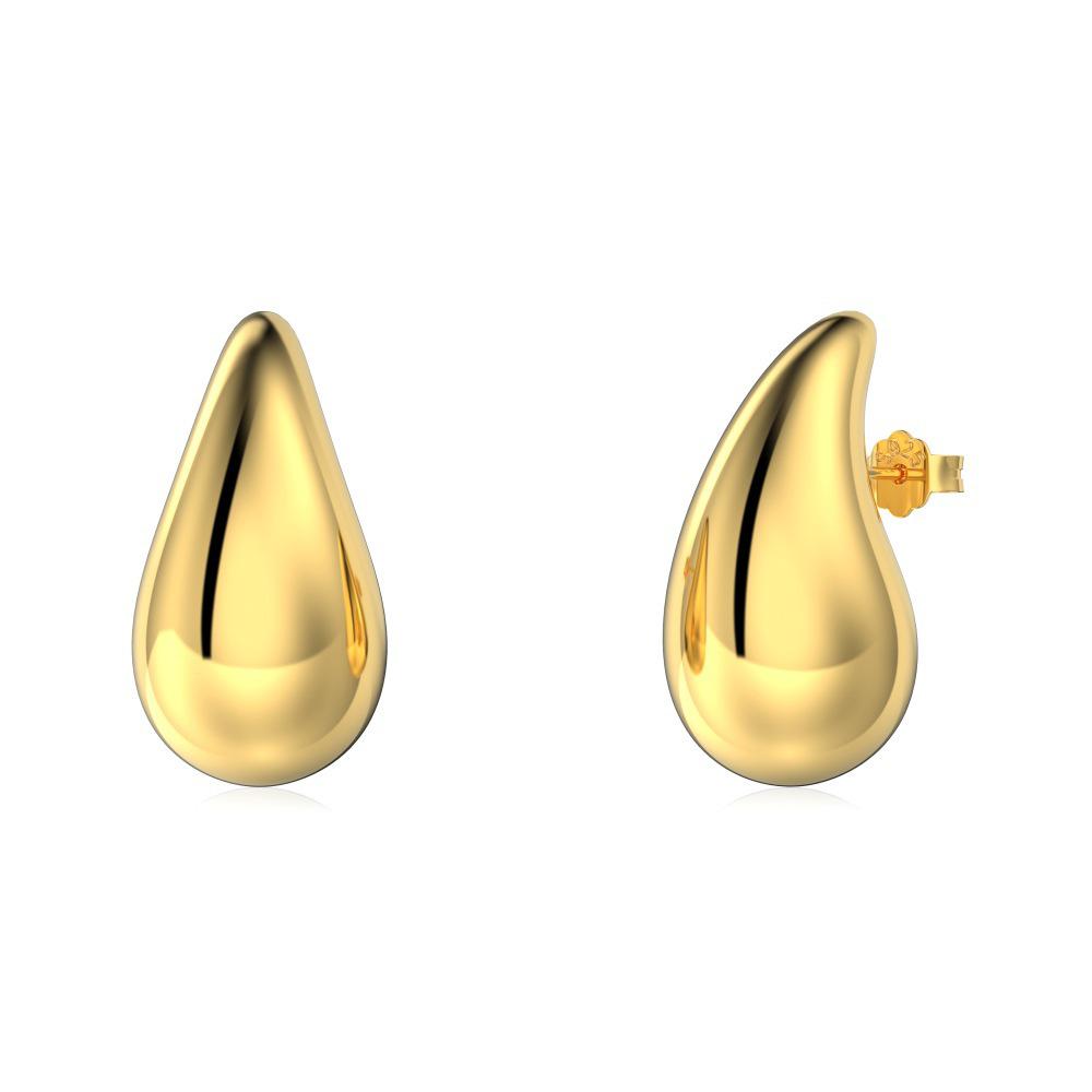 

925 Sterling Silver Teardrop Stud Earrings: Elegant Minimalist Luxury with Gold-Plated Cold Style Design 12MM Small