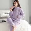 Winter Couple Pajamas Women'S Three-Layer Padded Cotton Thickened And Velvet Winter New Warm Men'S And Women'S Zipper Loungewear Set