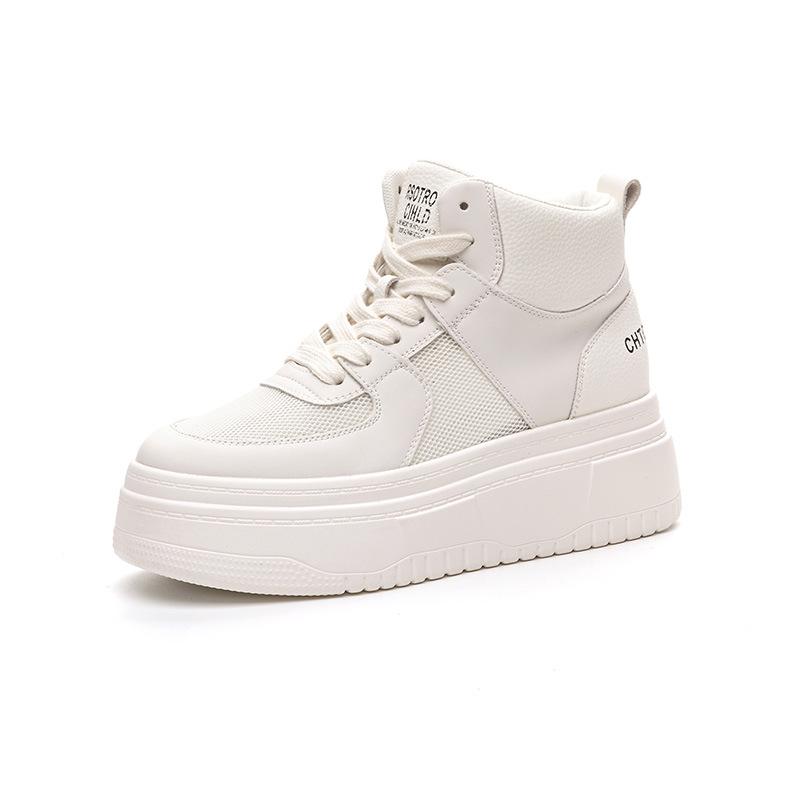 High-top little white shoes women's explosion 2025 new spring and autumn leather casual shoes Internet celebrity thick-soled heightening sports muffi