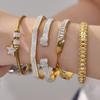 18K Gold-Plated Stainless Steel Zirconia Diamond Clasp Bracelet - European & American Fashion Knotted Irregular Light Luxury Style.
