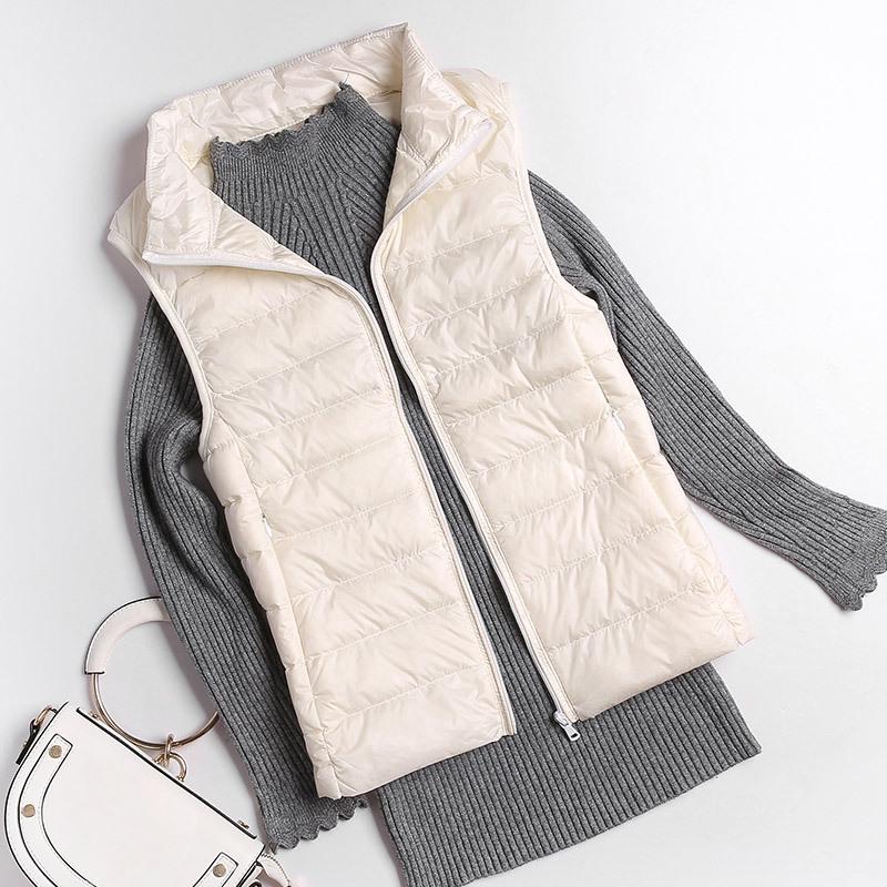 Women's Slim-Fit Lightweight Down Vest - Short Stand-Up Collar, Plus Size, Autumn/Winter 2025