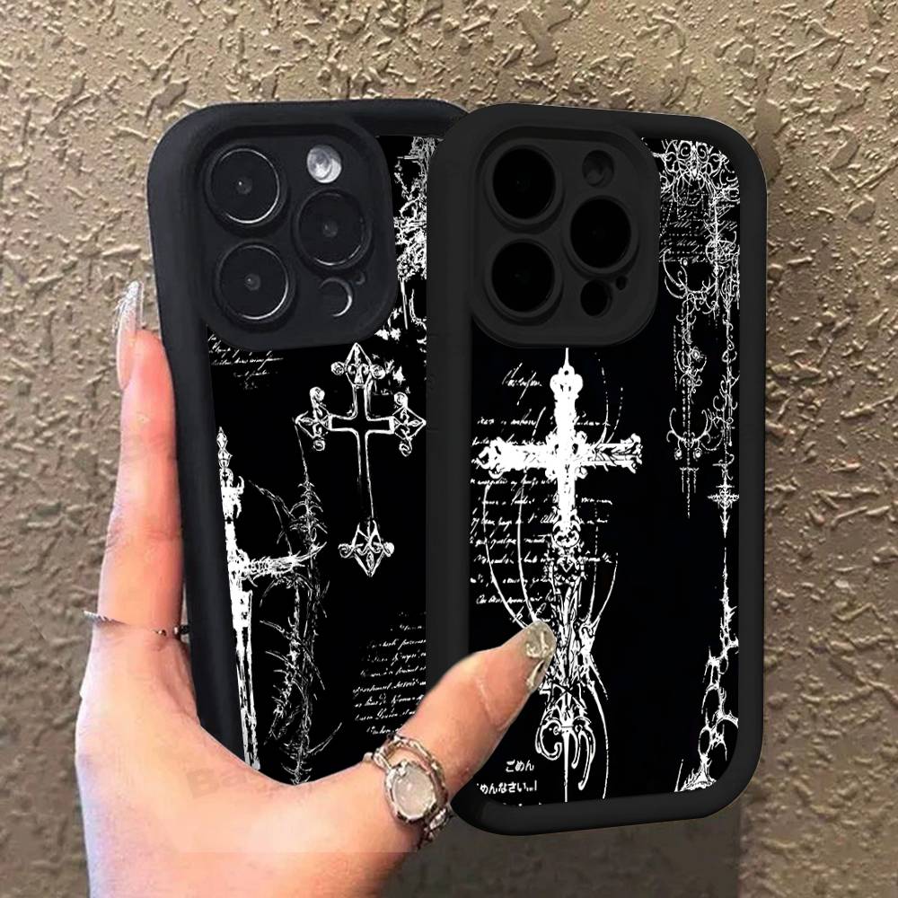 Gothic Cyber Sigil Cross Phone Case For iPhone 17 16 15 14 13 12 11 Pro Max 16E Plus INS Soft Cover