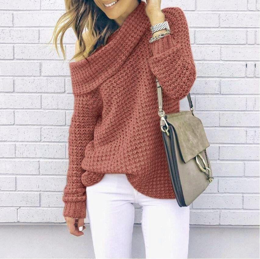 2026 Autumn Women's One-Shoulder Knit Sweater - European & American Off-the-Shoulder Style