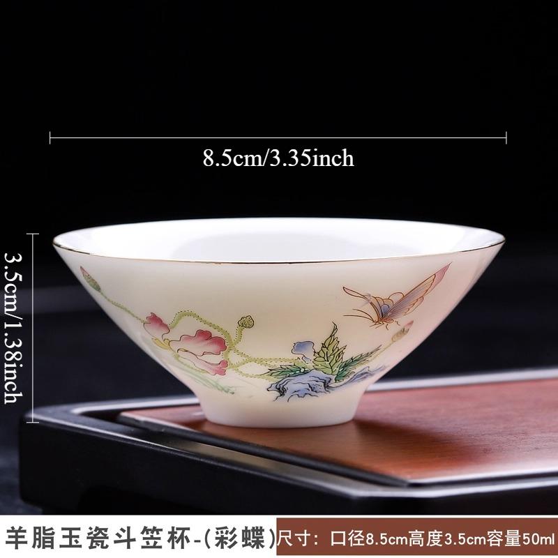 

50ml Sheep Fat Jade Bucket Hat Cup Drinking Green Tea Cups At Home Dehua White Porcelain Kung Fu Tea Cup High End Tea Set 50ml