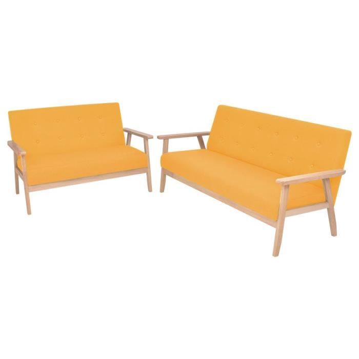 VidaXL Ensemble de canapé 2 pcs Tissu jaune