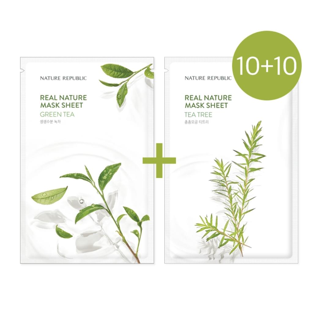 

NATURE REPUBLIC Real Nature Mask Sheet Green Tea + Tea Tree (23 мл * 20 листов)