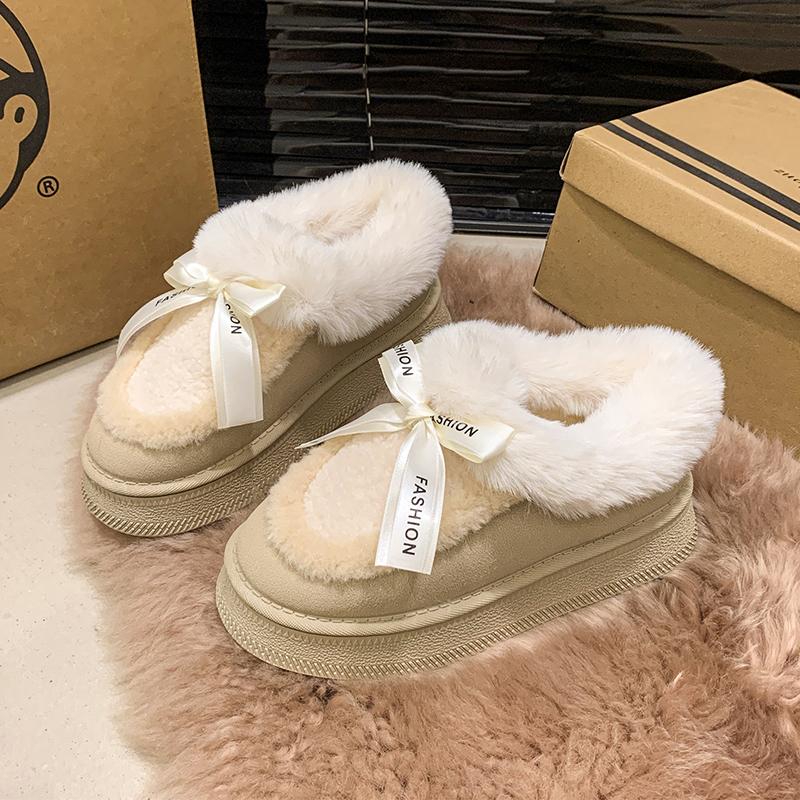Fashion Winter New Fashionable Bow Warm Home Boots for Women's Indoor Soft Bottom Slippers Comfortable Boots