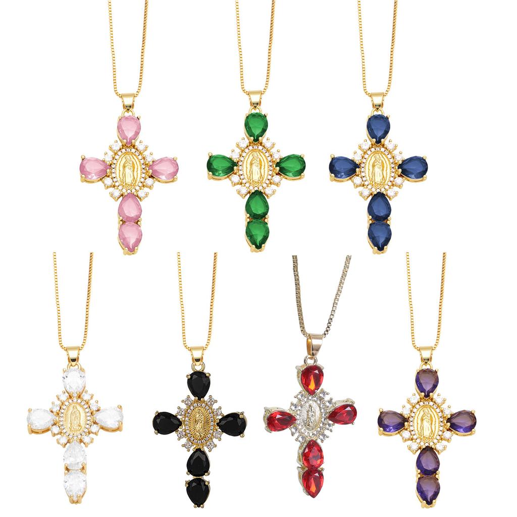 Elegant Virgin Mary Crosses Pendant Necklace Adornment with Sparkling Rhinestones for Wedding and Everyday Wear