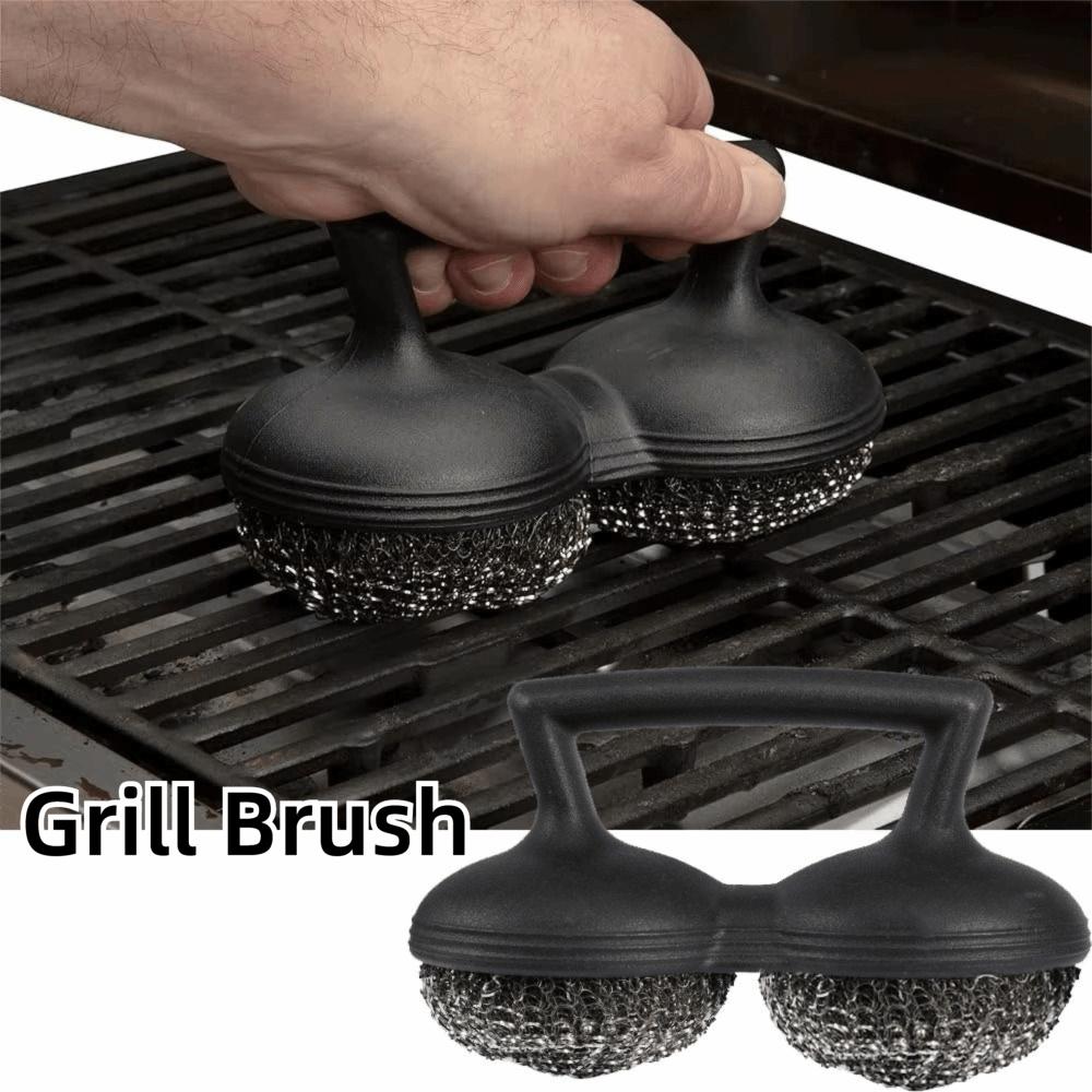 2 IN 1 Steel Wool Scrubber Stainless Steel Wire Bristle Metal Scrubbing Sponge  BBQ Grill