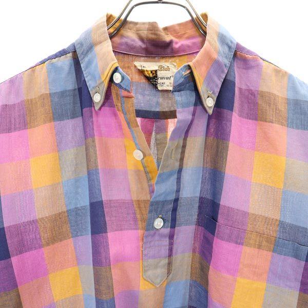 Career Club 70s vintage Check Pattern Long sleeve half button Button down shirt Men's Used