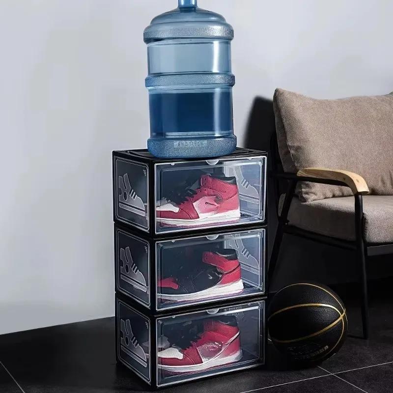 Thickened Transparent Shoe Box Plastic Drawer Stackable Dustproof Cabinets with Magnetic Side Open for Sneakers Closet Organizer