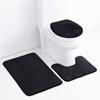 3 PCS Bathroom Mat Set Stone Embossed Toilet Lid Cover Floor Mats Bathtub Side Absorbent Carpets Black