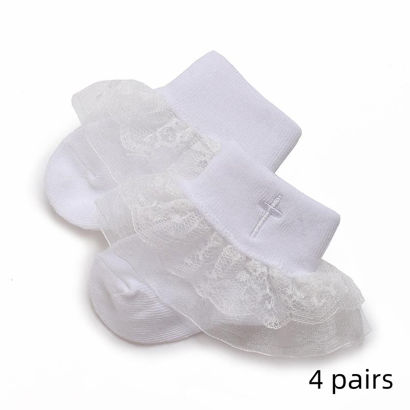 4 Paar Babysocken mit Spitzenstickerei 0-18 Monate alte Babysocken Weiche und hautfreundliche Baumwollsocken
