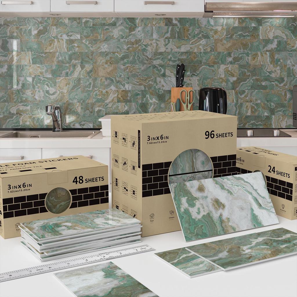 Marble-Style Waterproof Foam Wall Tile Stickers for Bathroom and Kitchen